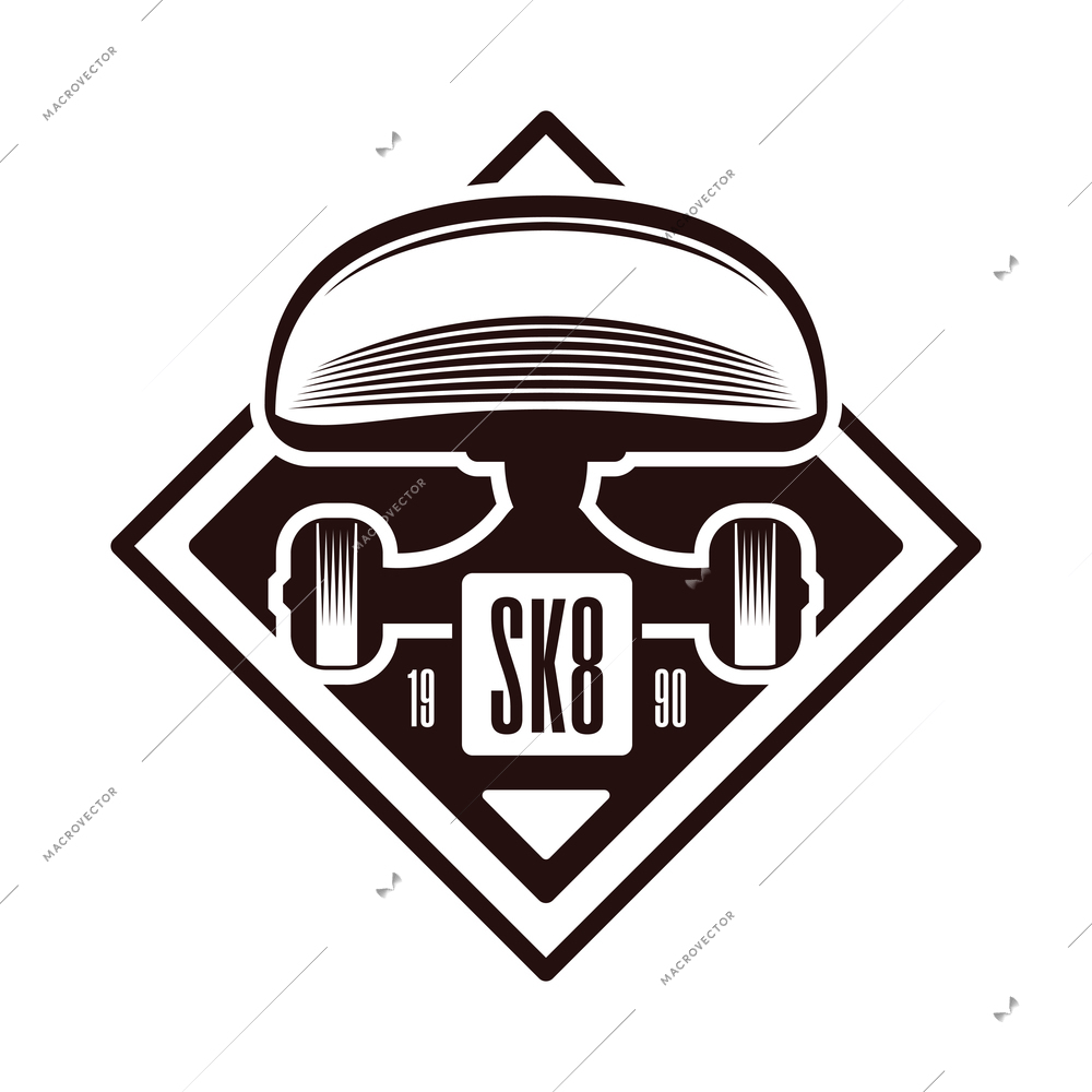 Skateboarding engraving black emblem on white background isolated monochrome vector illustration