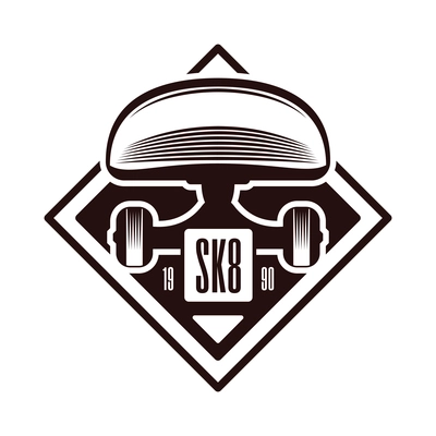 Skateboarding engraving black emblem on white background isolated monochrome vector illustration
