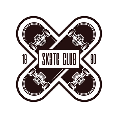 Skateboarding engraving black emblem on white background isolated monochrome vector illustration