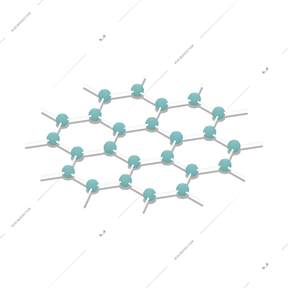 Nanotechnology isometric composition with isolated image of flat atomic lattice segment vector illustration