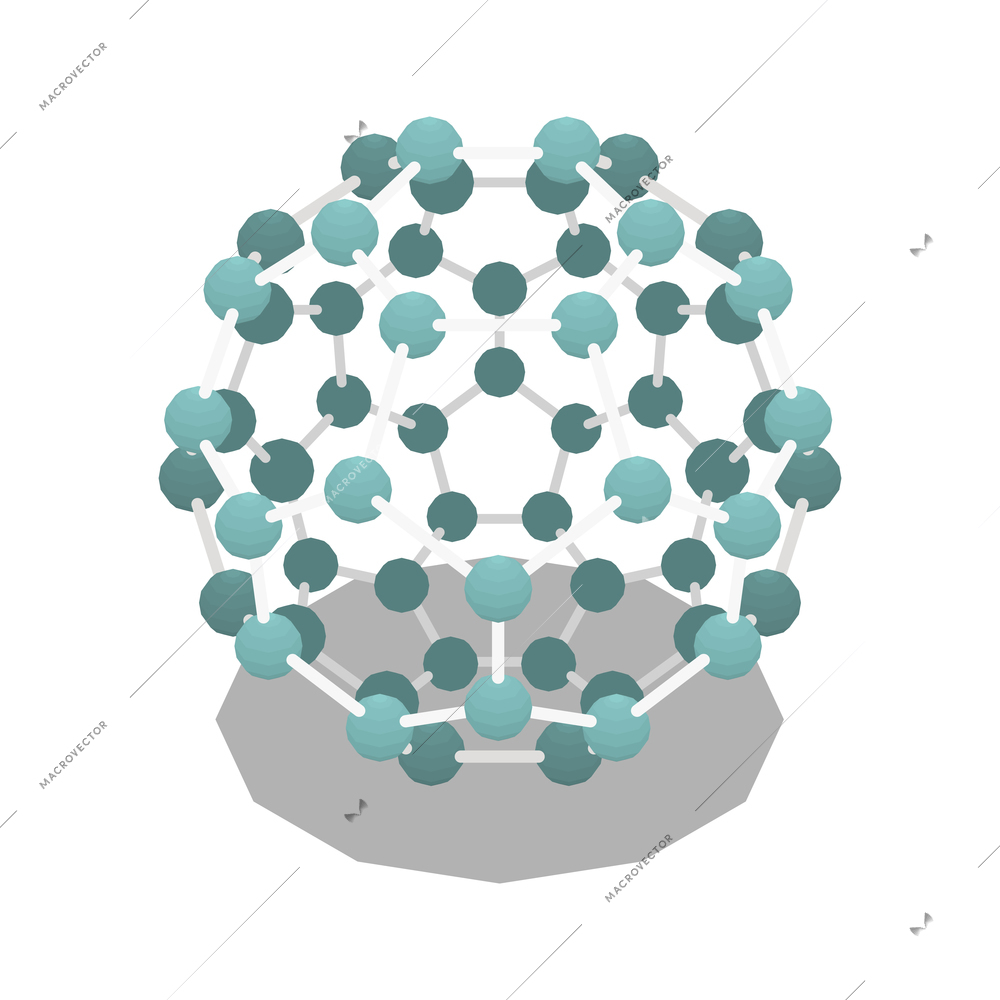 Nanotechnology isometric composition with isolated image of ball shaped atomic lattice vector illustration