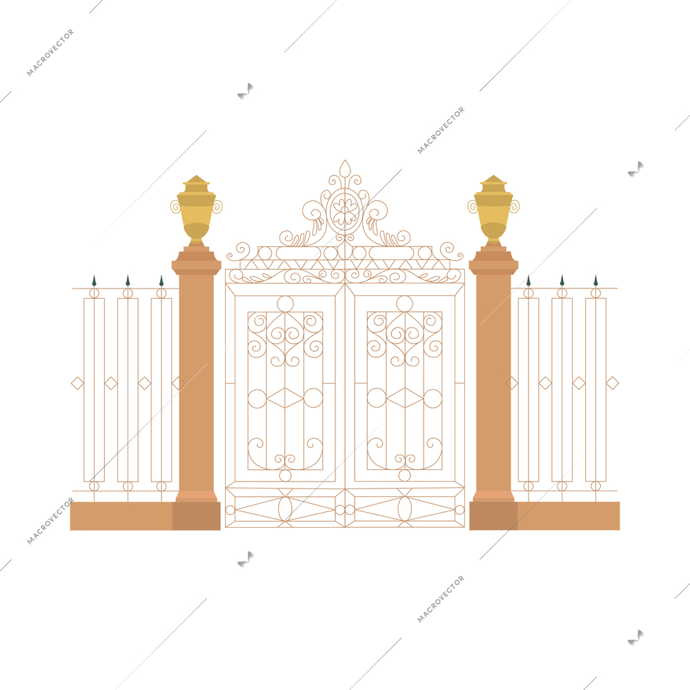 18th 19th century old town fashion composition with isolated icon of vintage gates and fence vector illustration