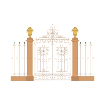 18th 19th century old town fashion composition with isolated icon of vintage gates and fence vector illustration