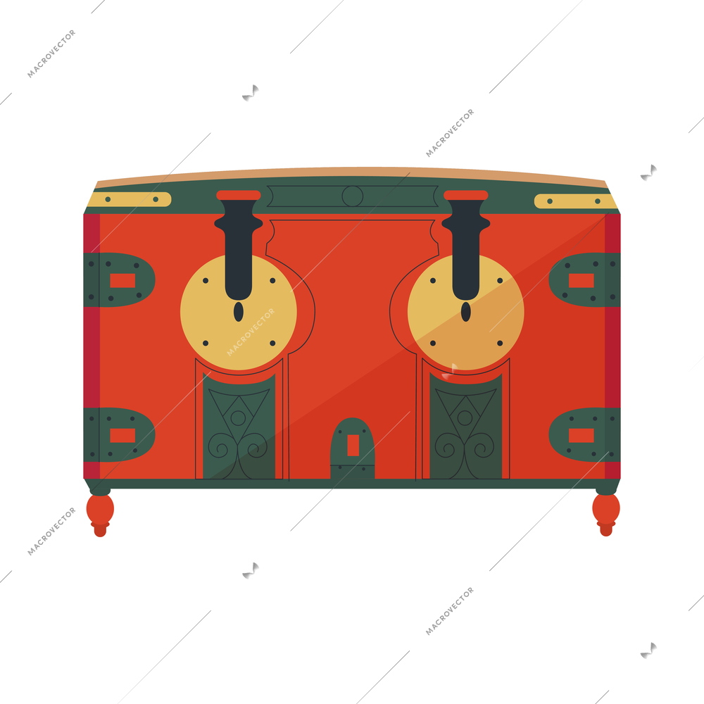 18th 19th century old town fashion composition with isolated icon of vintage chest vector illustration