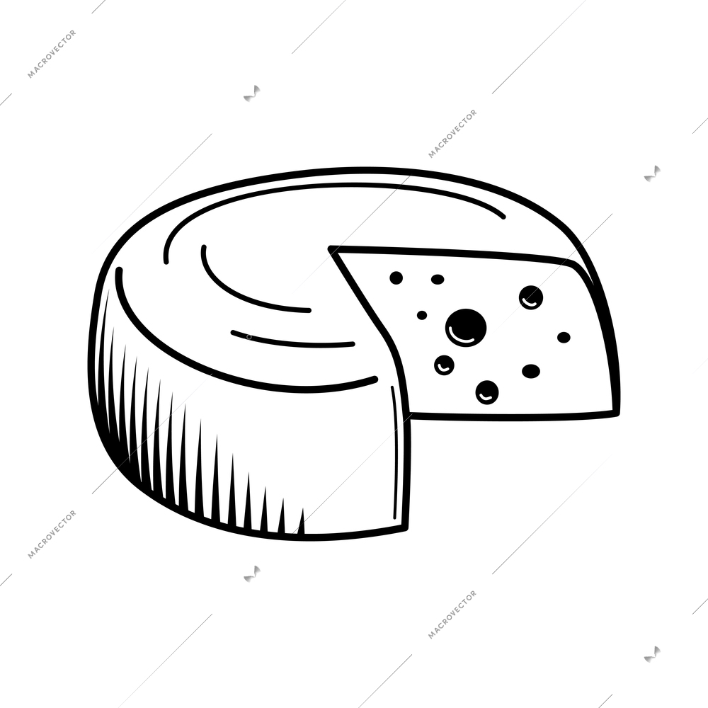 Milk farm engraving hand drawn composition with isolated monochrome image of cheese circle vector illustration