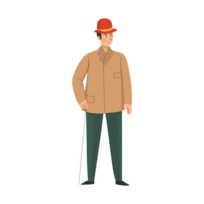 18th 19th century old town fashion composition with isolated human character of man in hat vector illustration
