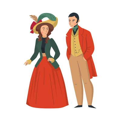 18th 19th century old town fashion composition with isolated human characters of lady and gentleman vector illustration