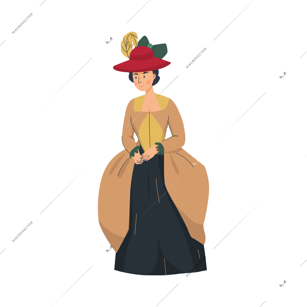 18th 19th century old town fashion composition with isolated human characters of woman vector illustration