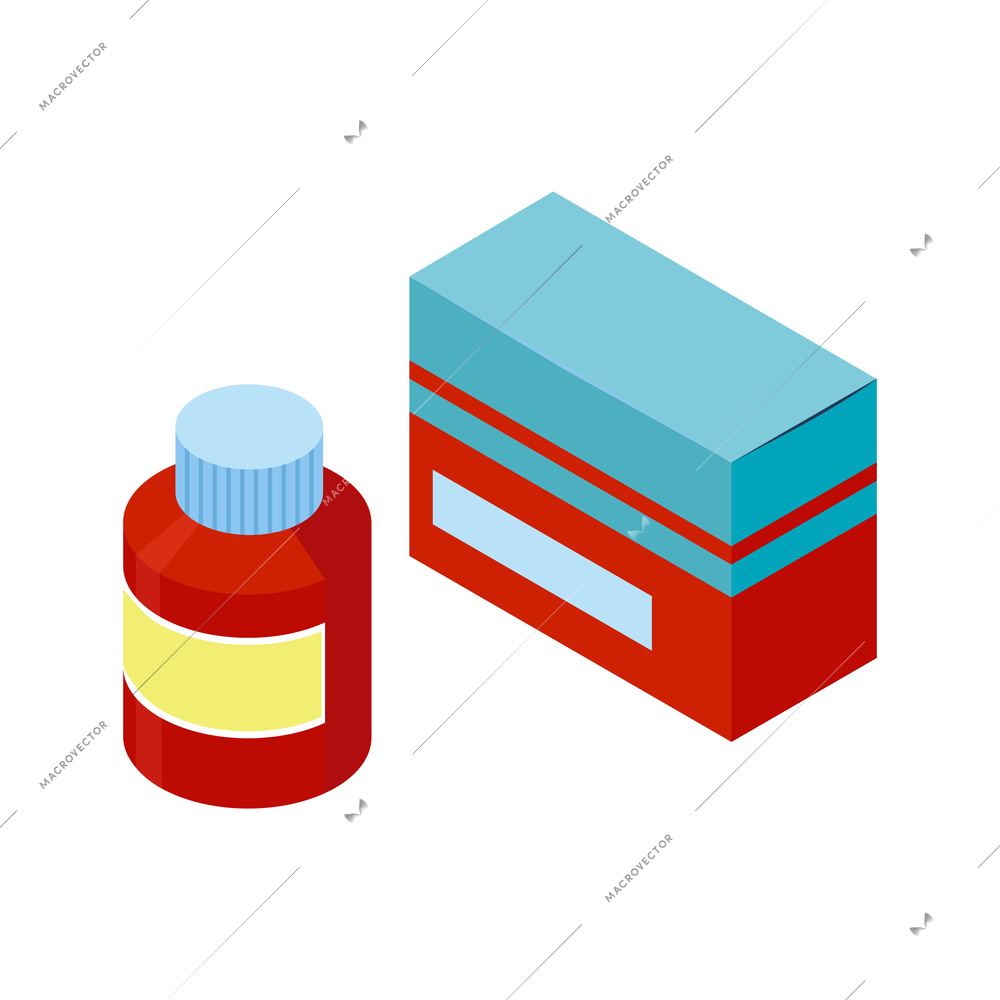 Isometric ambulance car first aid composition with isolated images of medication in packages vector illustration