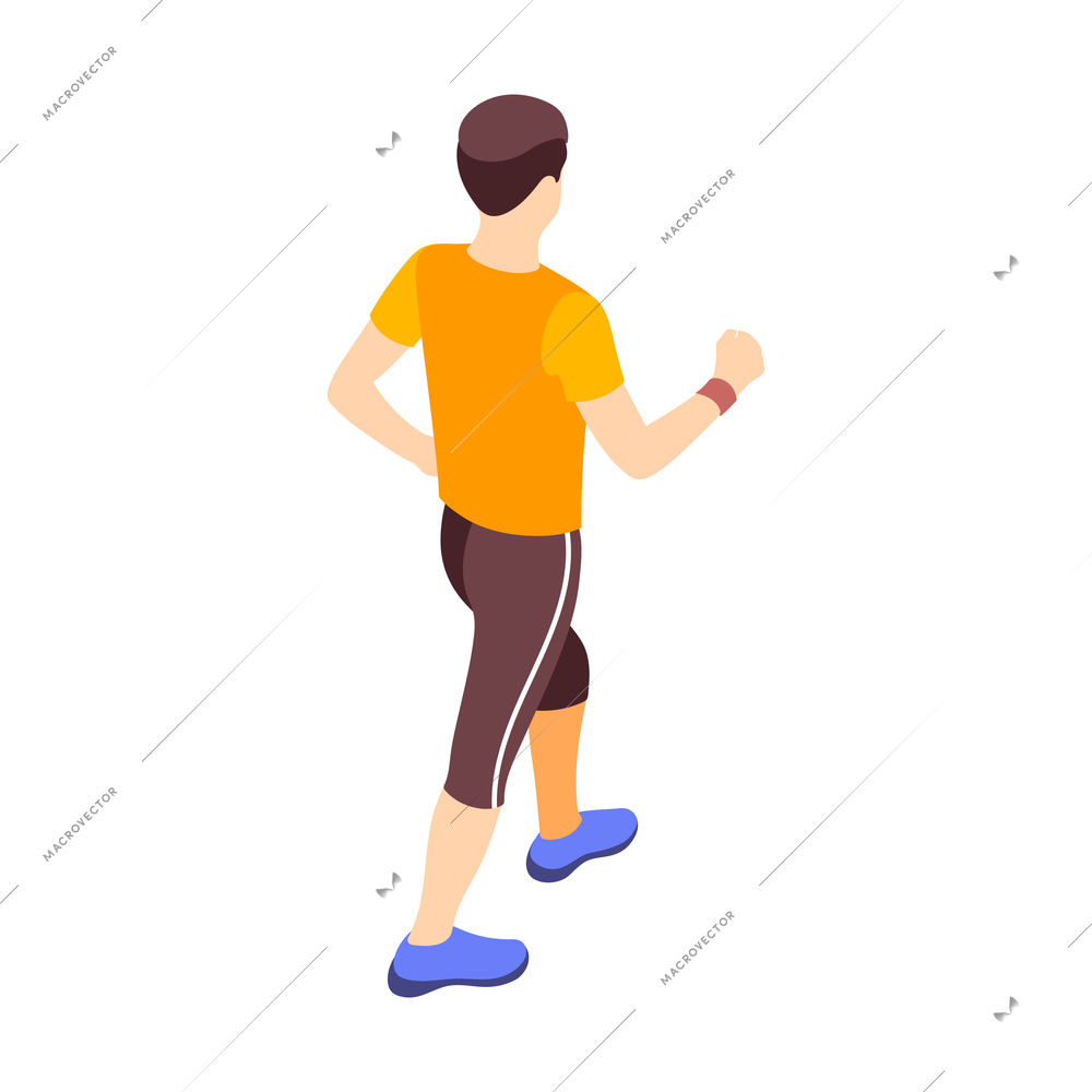 Jogging running people fitness accessories isometric composition with isolated human character of training man vector illustration