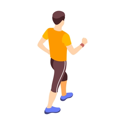 Jogging running people fitness accessories isometric composition with isolated human character of training man vector illustration