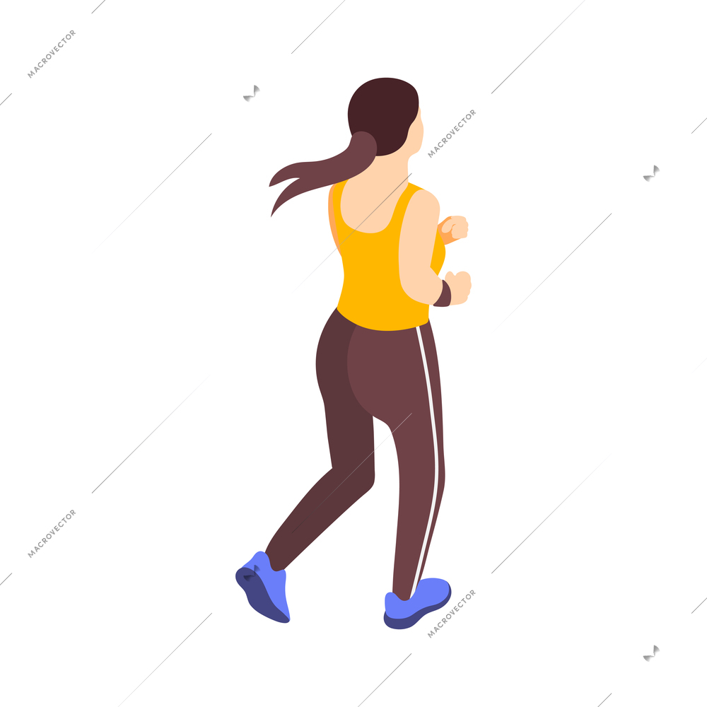 Jogging running people fitness accessories isometric composition with isolated human character of training woman vector illustration