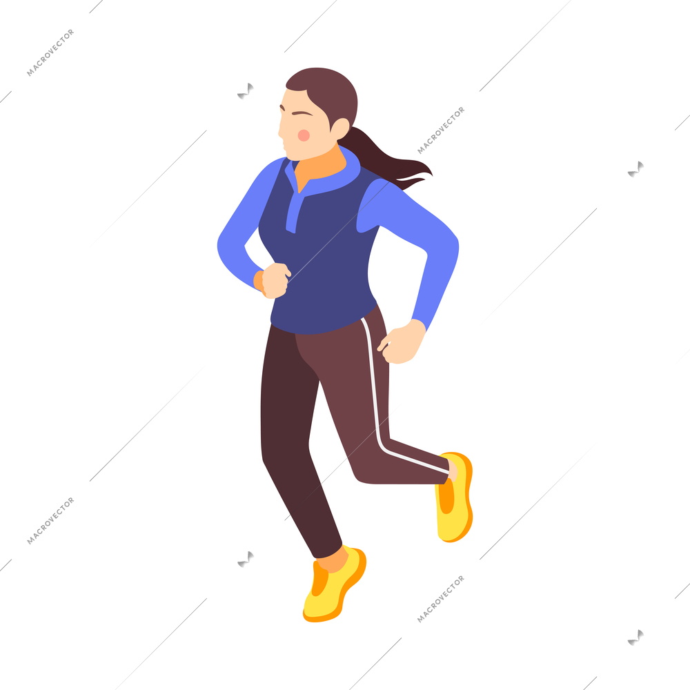 Jogging running people fitness accessories isometric composition with isolated human character of running girl vector illustration