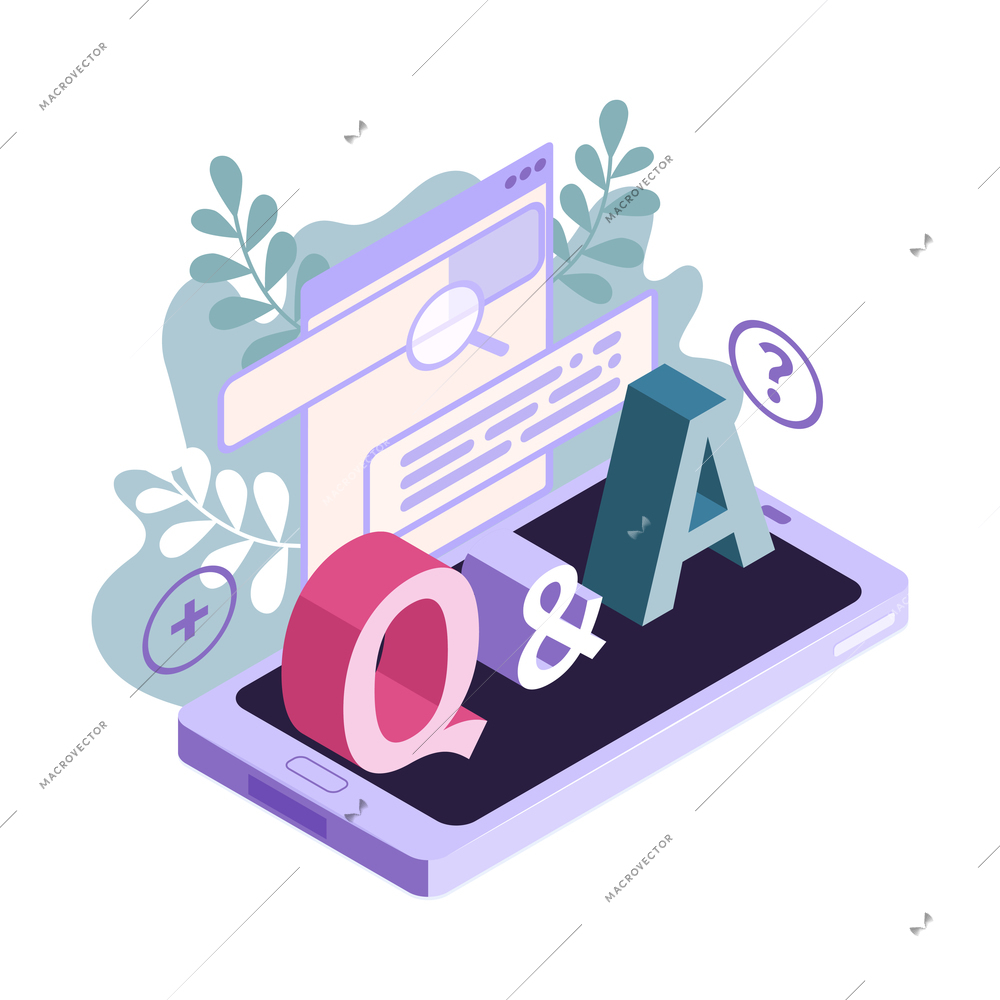 Isometric customer support faq composition with image of tablet with computer windows and 3d text vector illustration