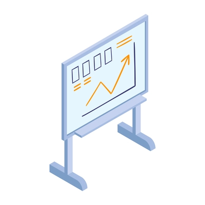 Isometric business education coaching training composition with isolated image of board with financial graphs vector illustration