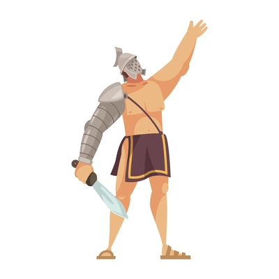 Ancient rome gladiator composition with isolated doodle style character of roman gladiator with sword vector illustration