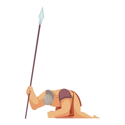 Ancient rome gladiator composition with isolated doodle style character of lying gladiator with spear vector illustration