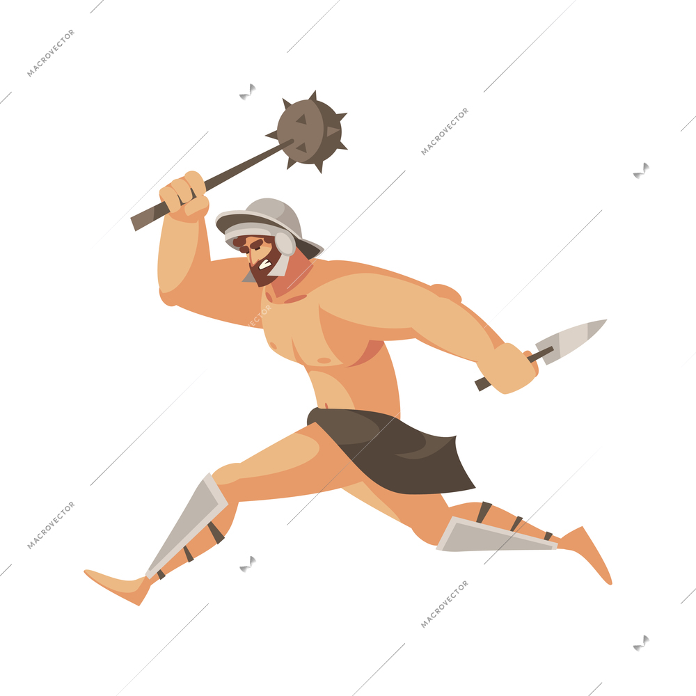 Ancient rome gladiator composition with isolated doodle style character of running armored roman gladiator vector illustration