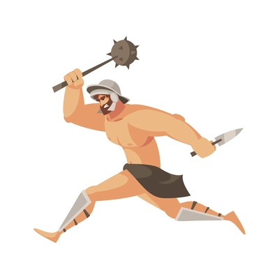 Ancient rome gladiator composition with isolated doodle style character of running armored roman gladiator vector illustration