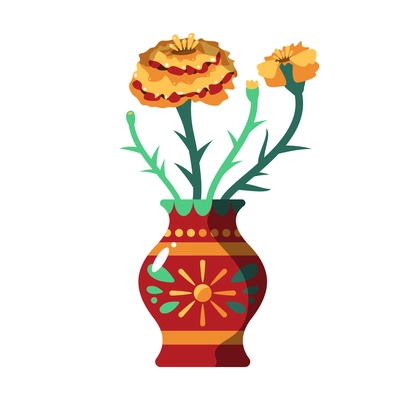 Day of dead as mexican ethnic holiday cartoon composition with isolated image of flowers in colorful pot vector illustration