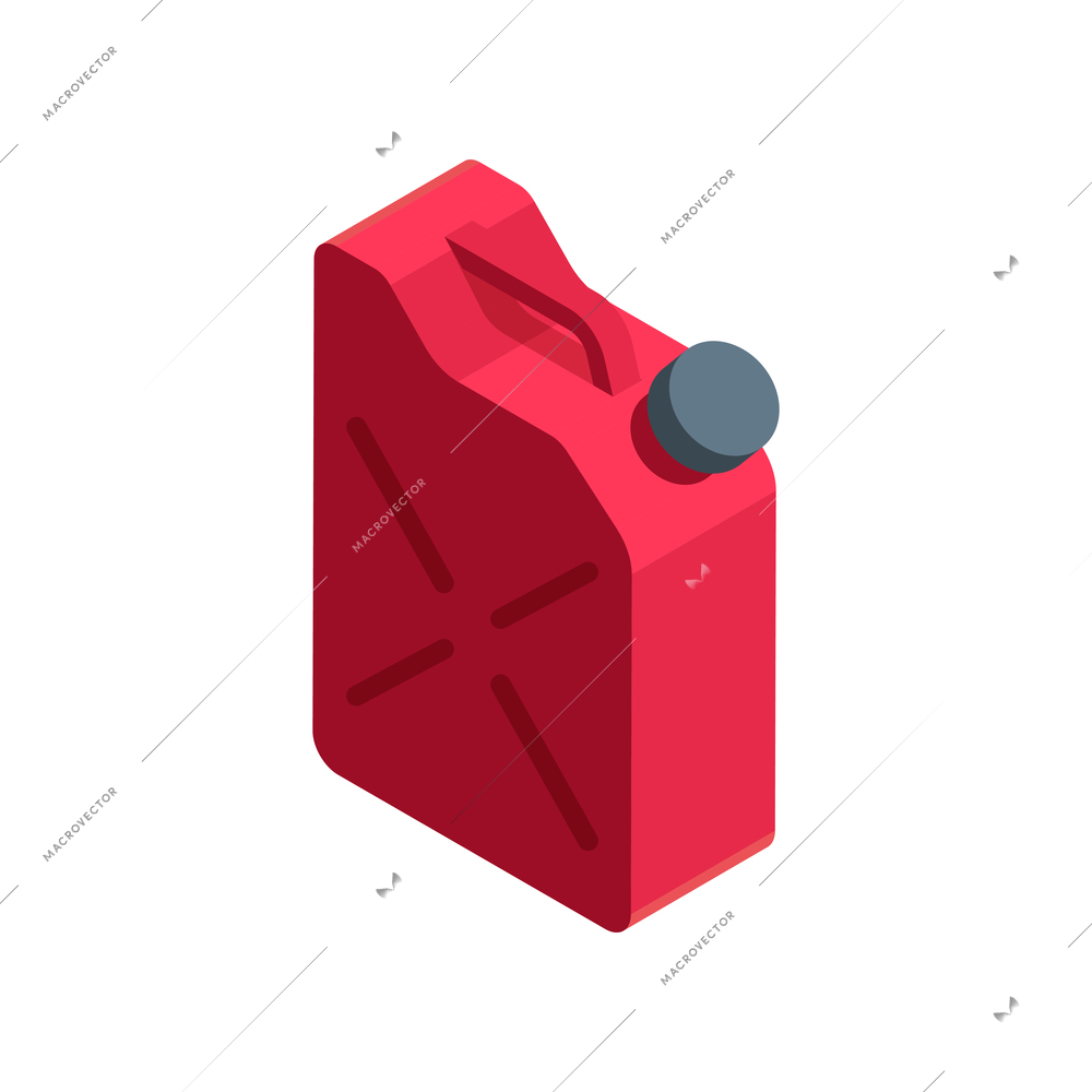 Isometric auto repair composition with isolated image of red plastic canister on blank background vector illustration