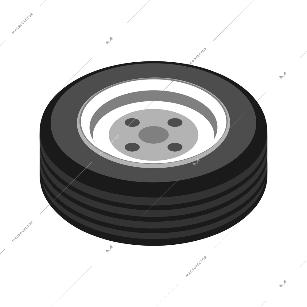 Isometric auto repair composition with isolated image of car wheel on blank background vector illustration