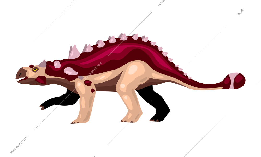 Dinosaur color cartoon composition with isolated image of ankylosaurus vector illustration