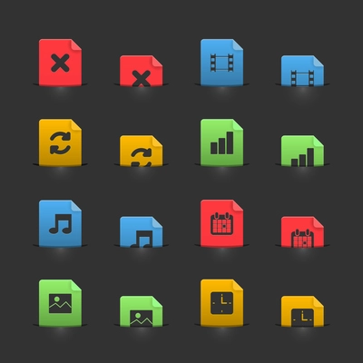 Online media icons set on moving stubs, two positions isolated vector illustration