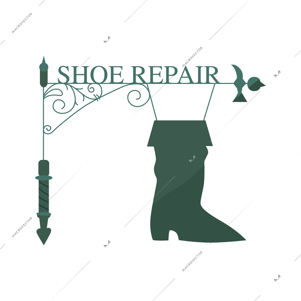 18th 19th century old town fashion composition with isolated icon of shoe repair shop vintage signboard vector illustration