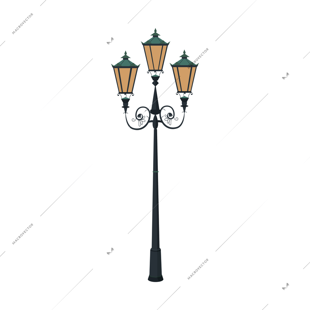 18th 19th century old town fashion composition with isolated icon of vintage lamp post vector illustration