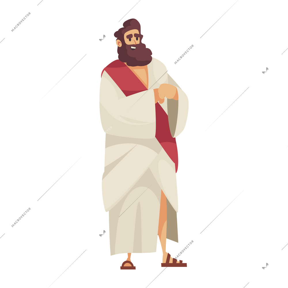 Ancient rome gladiator composition with isolated doodle style character of roman patrician in white gown vector illustration