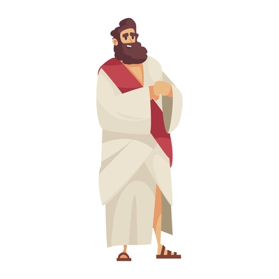 Ancient rome gladiator composition with isolated doodle style character of roman patrician in white gown vector illustration