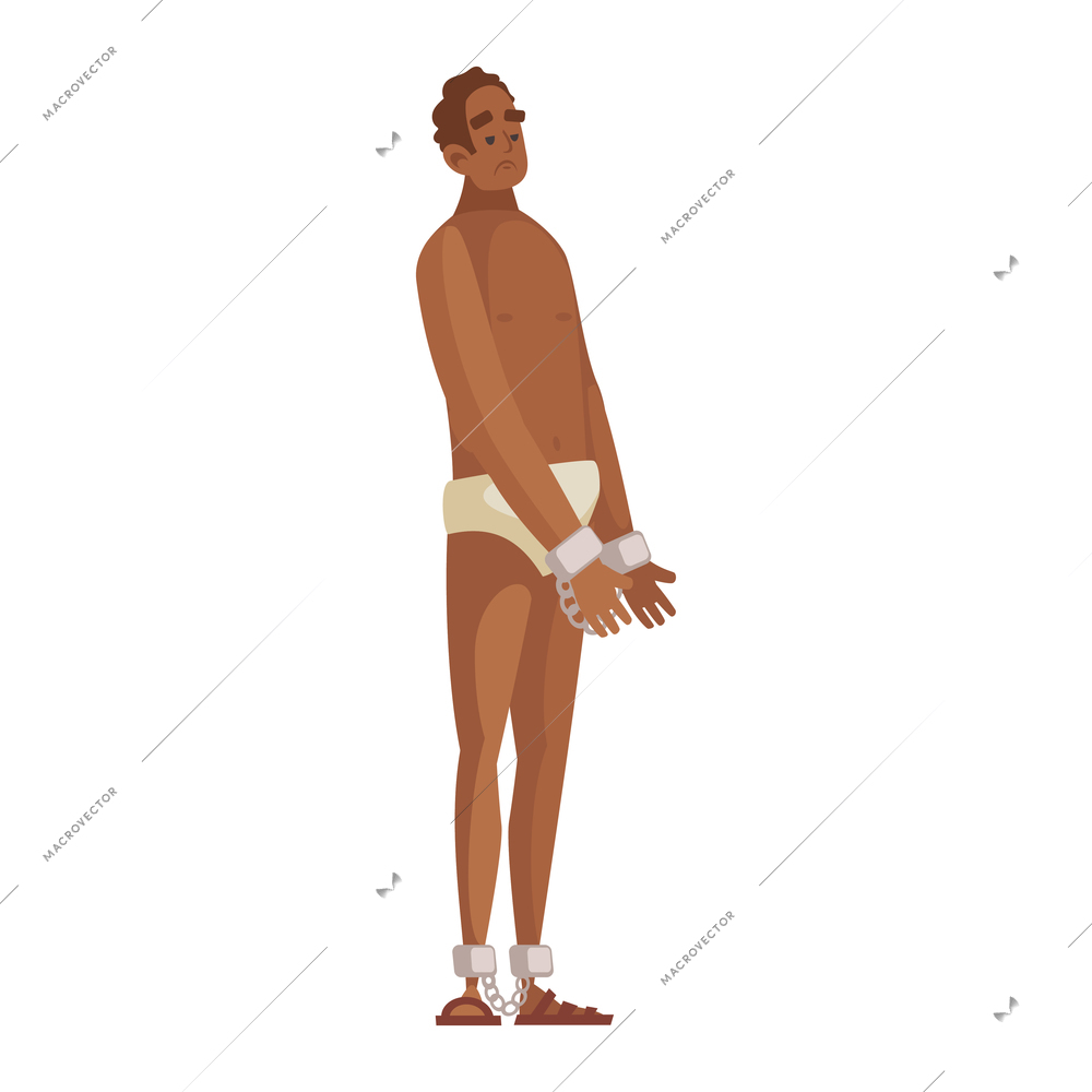 Ancient rome gladiator composition with isolated doodle style character of african american prisoner slave in handcuffs vector illustration