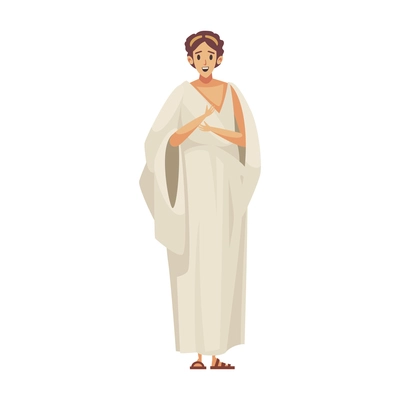 Ancient rome gladiator composition with isolated doodle style character of roman woman in white gown vector illustration