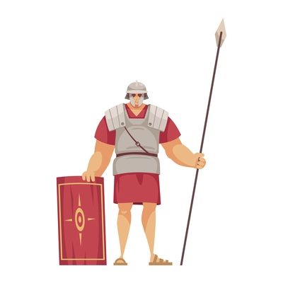 Ancient rome gladiator composition with isolated doodle style character of roman warrior in armour vector illustration