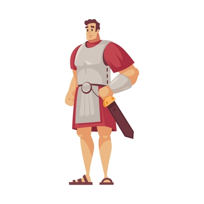 Ancient rome gladiator composition with isolated doodle style character of roman warrior with sword vector illustration