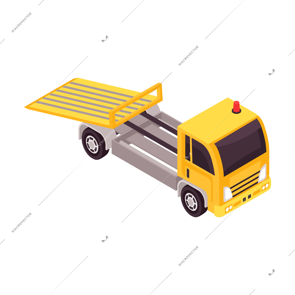 Isometric tow truck car vehicle transportation help road composition with isolated image vector illustration