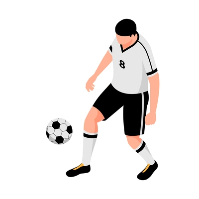 Isometric football soccer sport composition with isolated human character of footballer with ball vector illustration