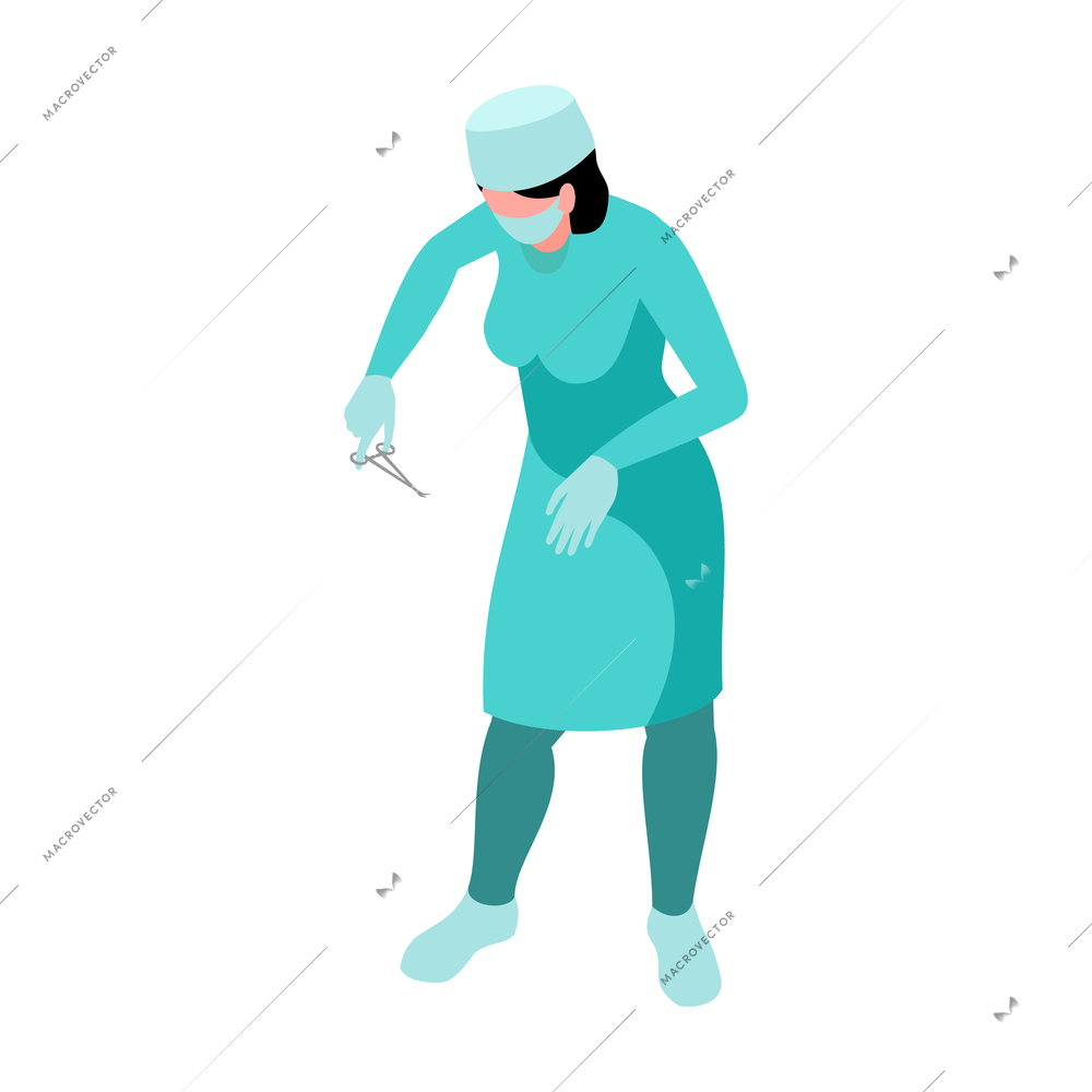 Isometric surgeon doctor composition with isolated human character of medical specialist vector illustration