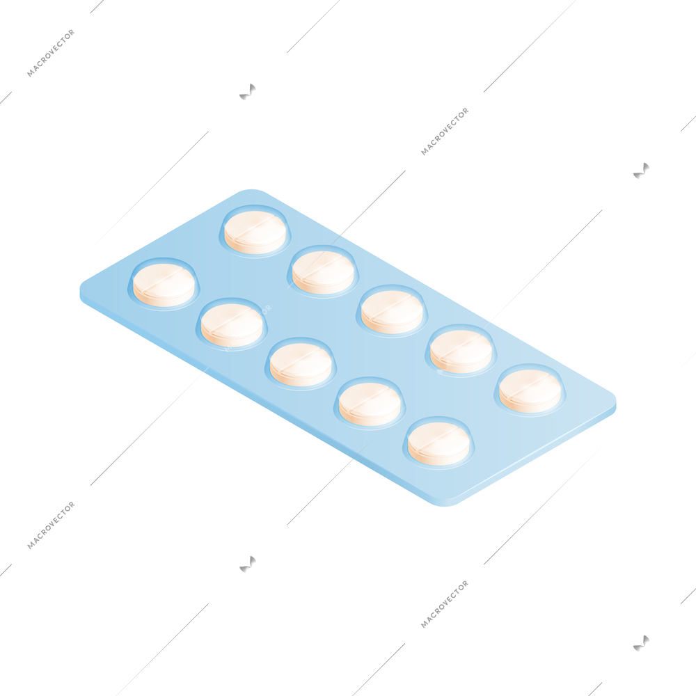 Isometric medicine pharmacy composition with isolated image of pills in blister on blank background vector illustration