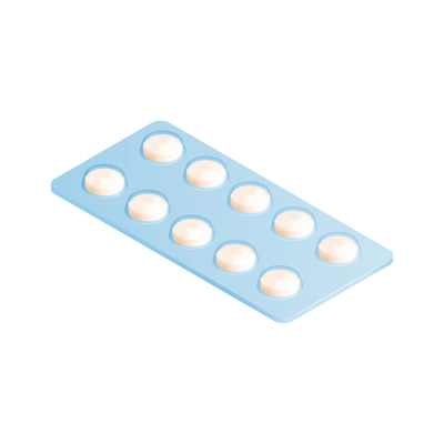 Isometric medicine pharmacy composition with isolated image of pills in blister on blank background vector illustration