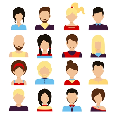 People avatar male and female human faces social network icons set isolated vector illustration