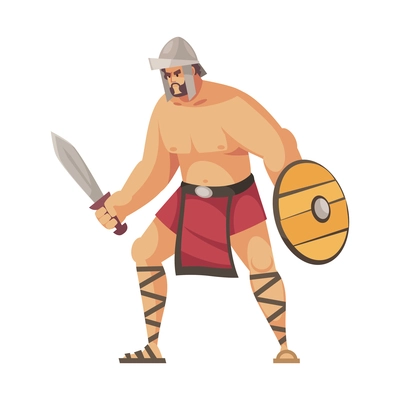 Ancient rome gladiator composition with isolated doodle style character of roman gladiator with sword and shield vector illustration