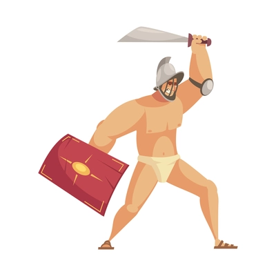 Ancient rome gladiator composition with isolated doodle style character of roman gladiator with sword and shield vector illustration