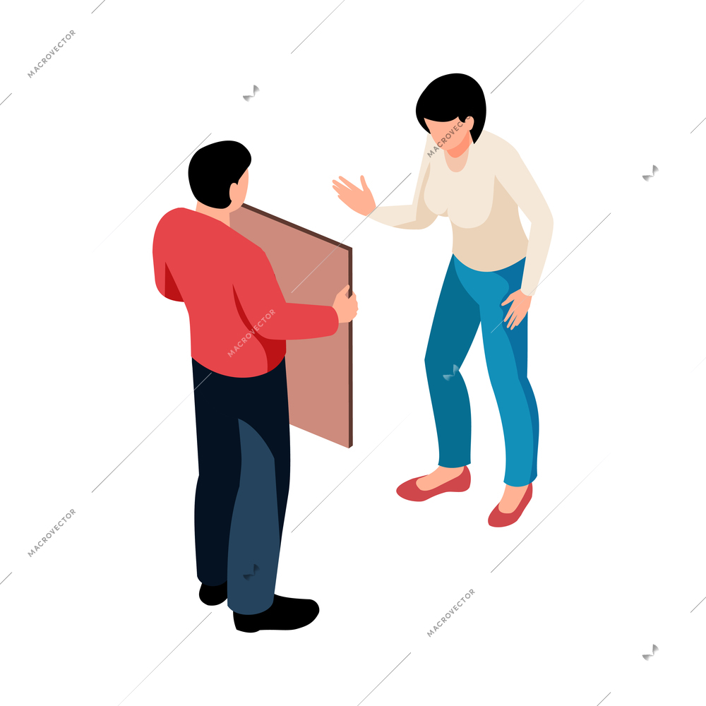 Isometric exhibition art gallery artist curator composition of isolated human characters and valuable painting vector illustration