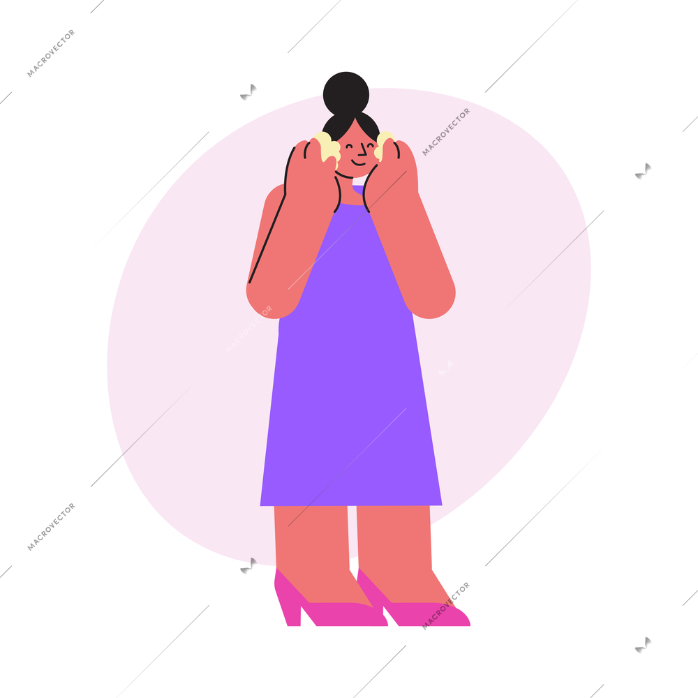 Cosmetic shop composition with character of woman applying scrub foam to her face vector illustration