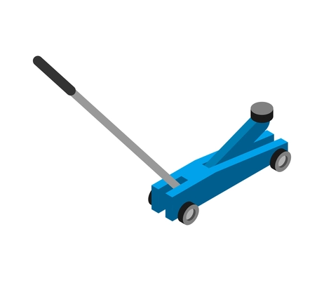 Isometric auto repair composition with isolated image of tire jack on wheels on blank background vector illustration