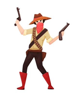 Wild west cowboy composition with isolated human character of cowboy with two pistols on blank background vector illustration