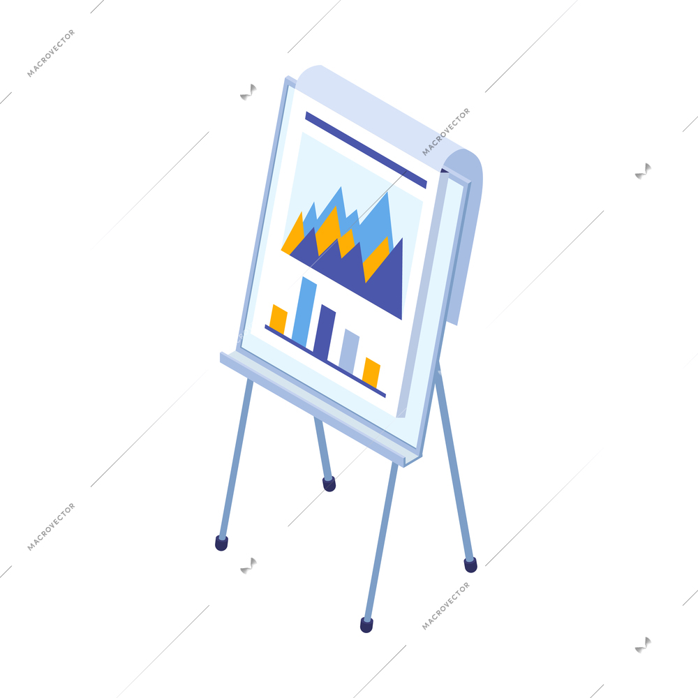 Isometric business education coaching training composition with isolated image of easel with graphs and charts vector illustration