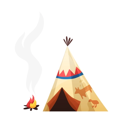 Wild west cowboy composition with isolated image of tepee with bonfire on blank background vector illustration